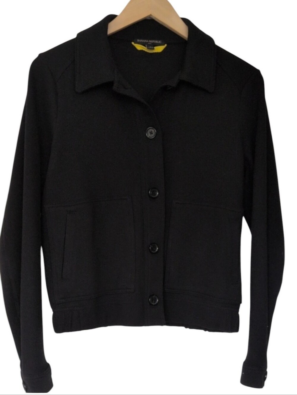 Banana Republic Jacket Blazer Black Button Down Collar Cotton Blend Size Small